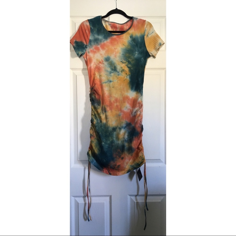 Tie Dye Bodycon Mini Dress with Cinched Sides